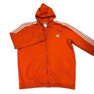 Adidas Full Zip Hoodie Men's 3XLT Tall Orange White Stripe Essentials